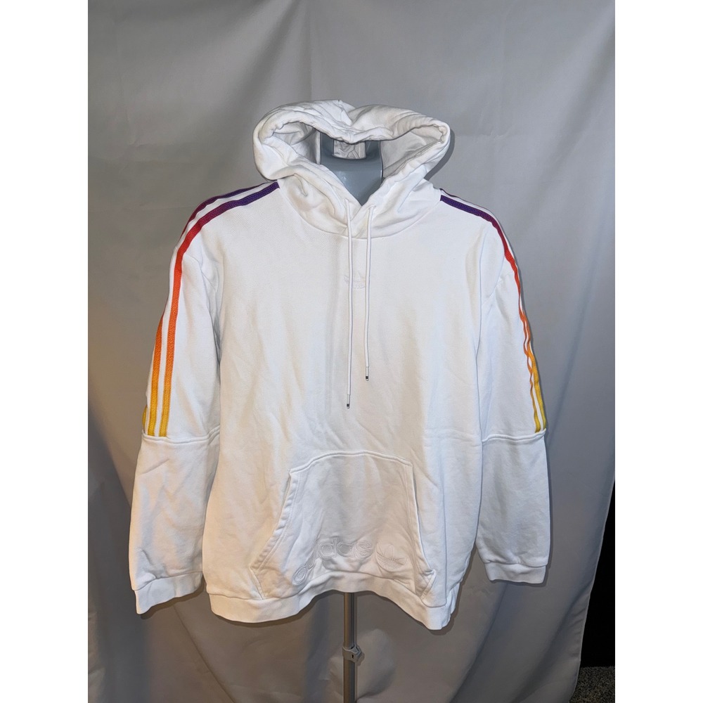 Adidas Originals Mens White Rainbow Gradient 3-Stripe Trefoil‎ Hoodie Large